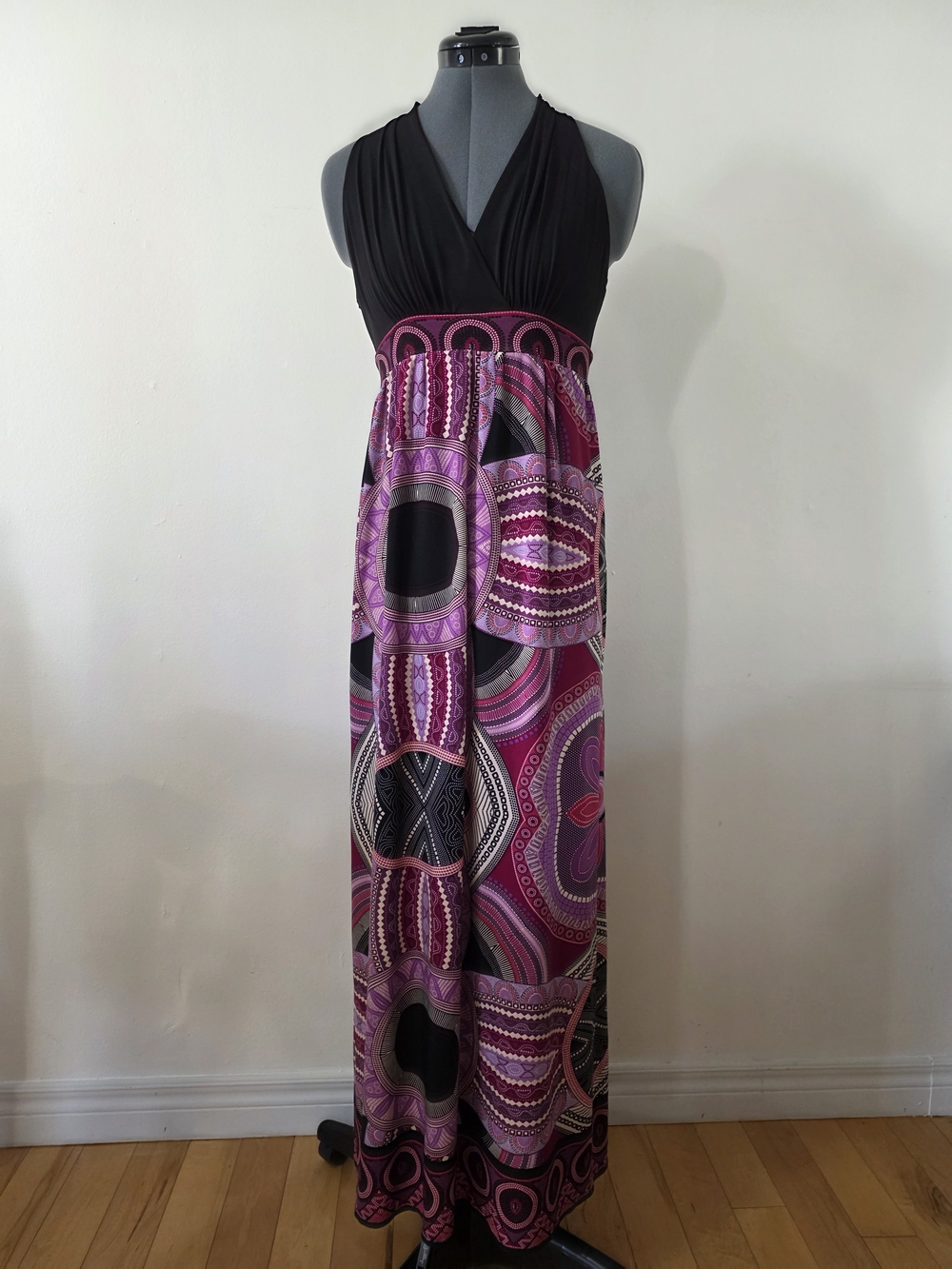 Vintage Y2K B. Calm Halter Maxi Dress Size 4 Geometric Mandala Bohemian Print